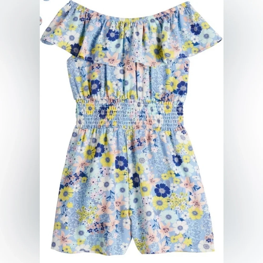 knit works - girls floral off shoulder romper (Size 7)